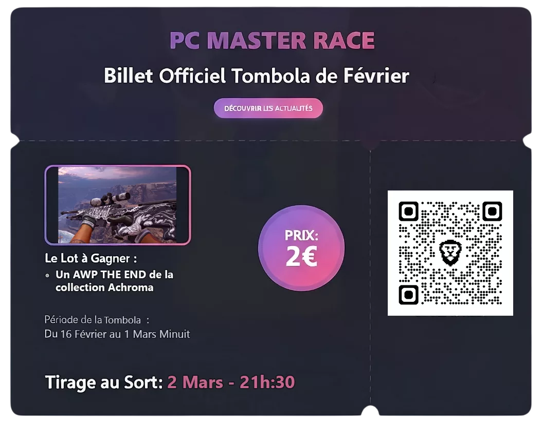 Billet officiel de la tombola PC Master Race janvier – saut à l’élastique Latitude Challenge, ticket à 2€, tirage le 2 mars